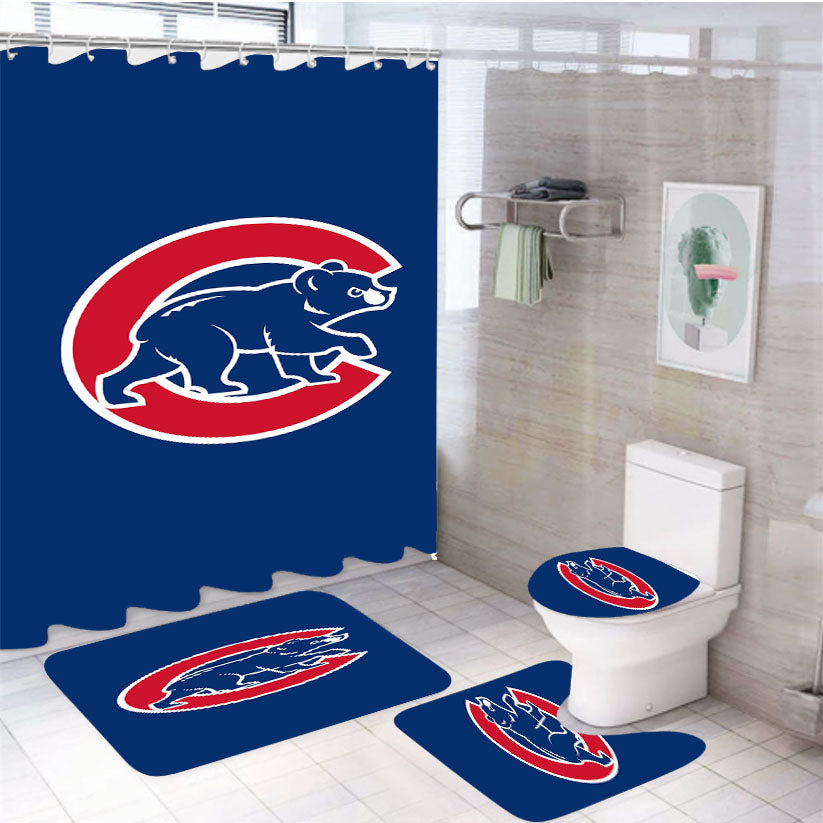 Chicago Cubs Nfl 4Pcs Bathroom Set Shower Curtain