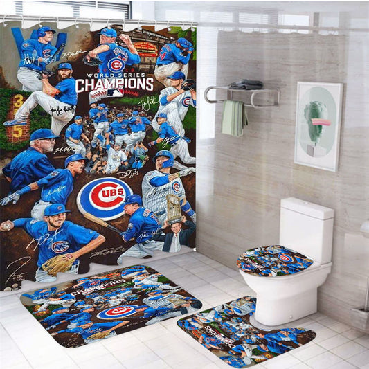 Chicago Cubs Pattern Player 4Pcs Bathroom Set Shower Curtain