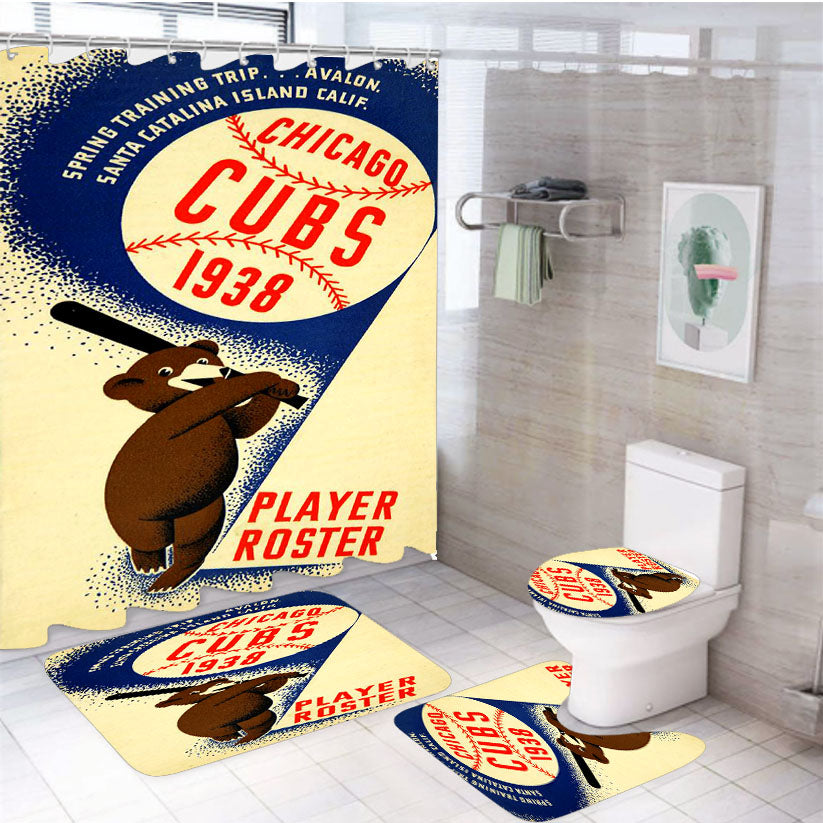 Chicago Cubs Poster 1938 4Pcs Bathroom Set Shower Curtain