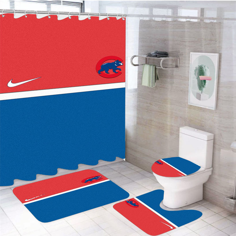 Chicago Cubs Red And Blue 4Pcs Bathroom Set Shower Curtain