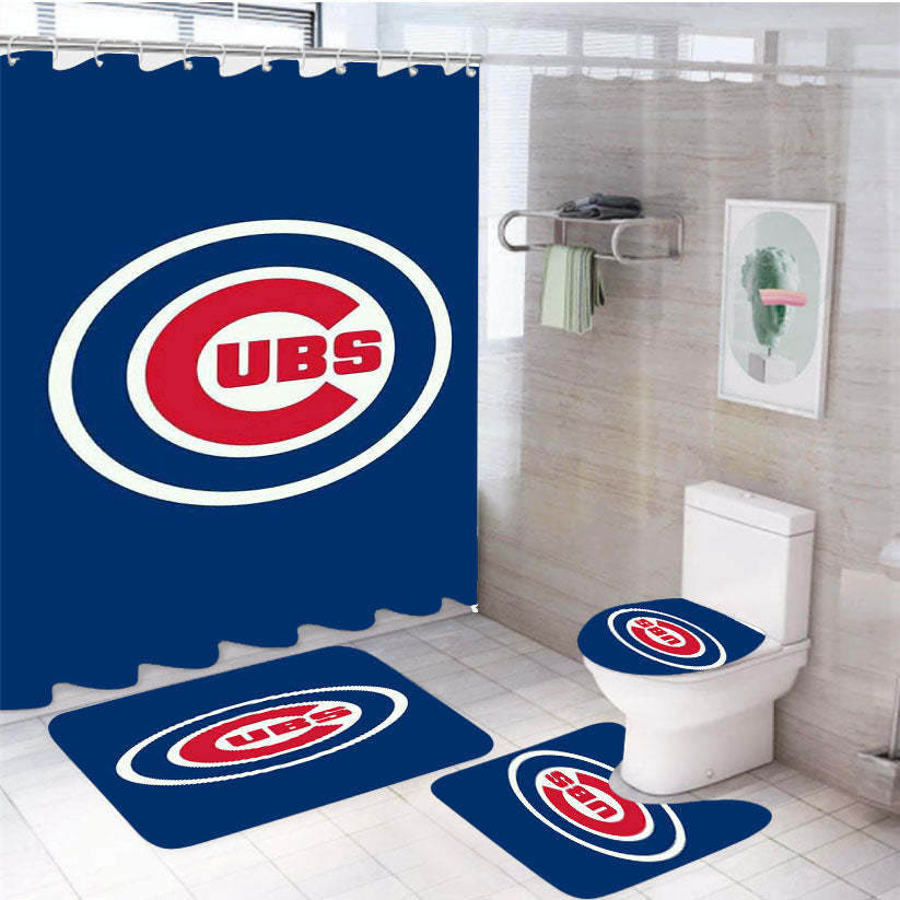 Chicago Cubs Red White Blue 4Pcs Bathroom Set Shower Curtain