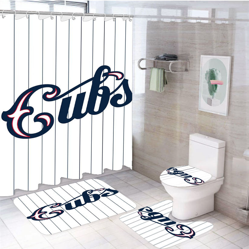Chicago Cubs Street Stripe 4Pcs Bathroom Set Shower Curtain