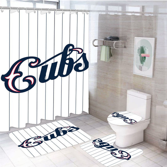Chicago Cubs Street Stripe 4Pcs Bathroom Set Shower Curtain