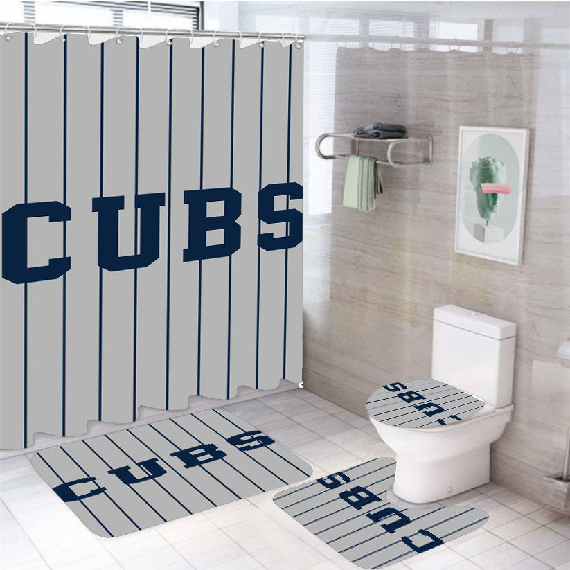 Chicago Cubs Stripers 4Pcs Bathroom Set Shower Curtain
