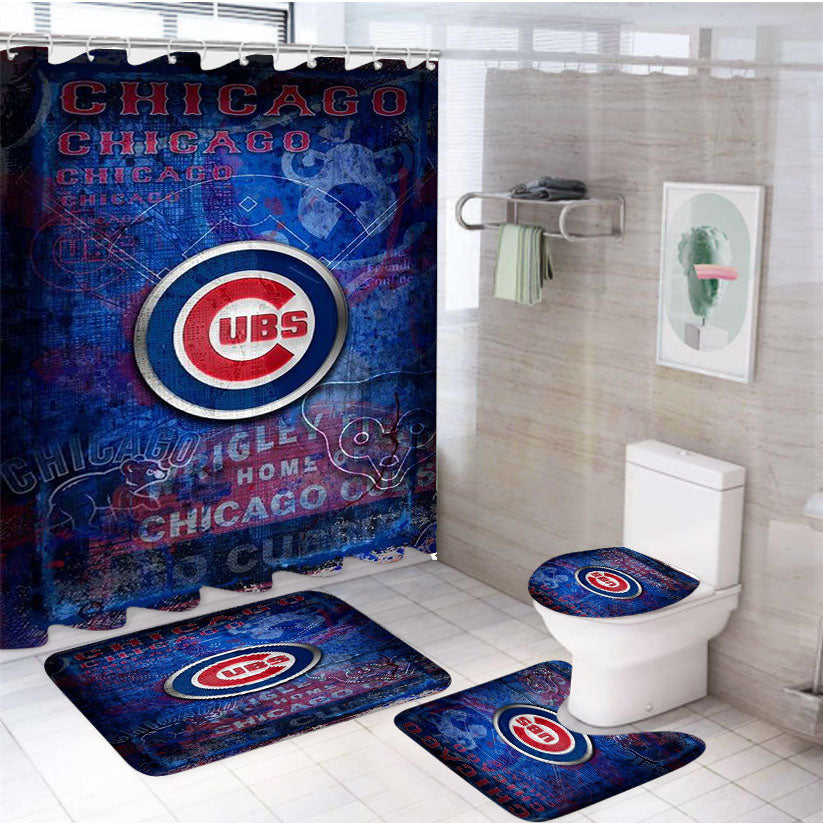 Chicago Cubs Texture Wall 4Pcs Bathroom Set Shower Curtain