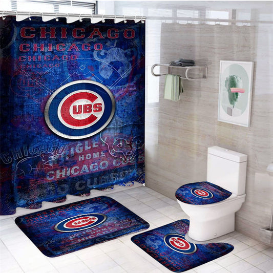 Chicago Cubs Texture Wall 4Pcs Bathroom Set Shower Curtain