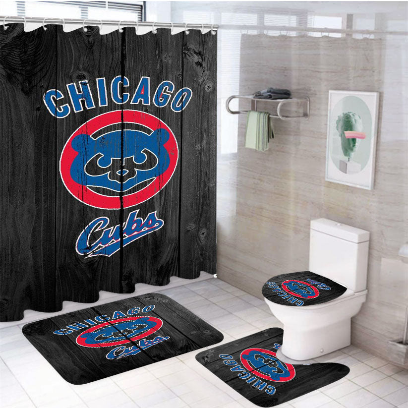 Chicago Cubs Wooden 4Pcs Bathroom Set Shower Curtain