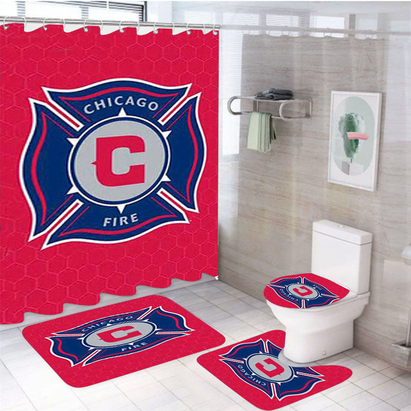 Chicago Fire Logo 4Pcs Bathroom Set Shower Curtain