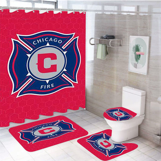 Chicago Fire Logo 4Pcs Bathroom Set Shower Curtain