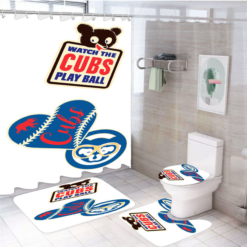 Chicago Watch The Cubs Baseball 4Pcs Bathroom Set Shower Curtain