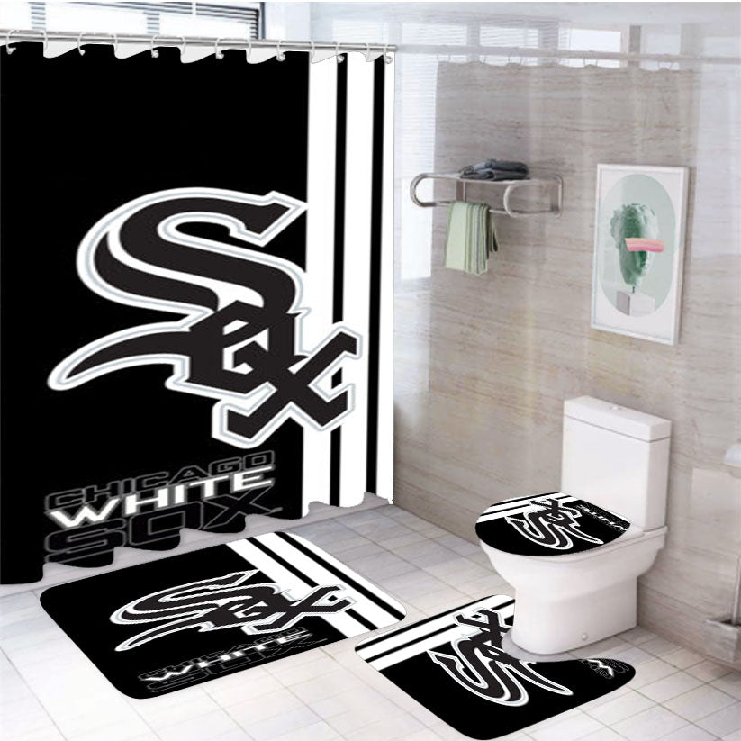 Chicago White Sox Baseball Black White 4Pcs Bathroom Set Shower Curtain