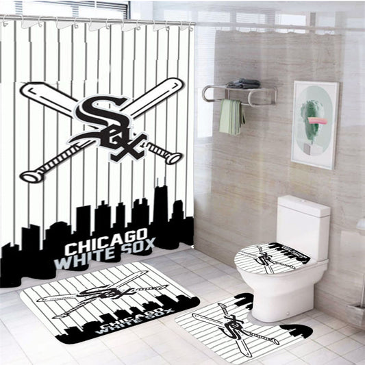 Chicago White Sox Baseball Jersey Logo 4Pcs Bathroom Set Shower Curtain