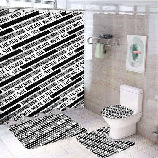 Chicago White Sox Black White Pattern 4Pcs Bathroom Set Shower Curtain