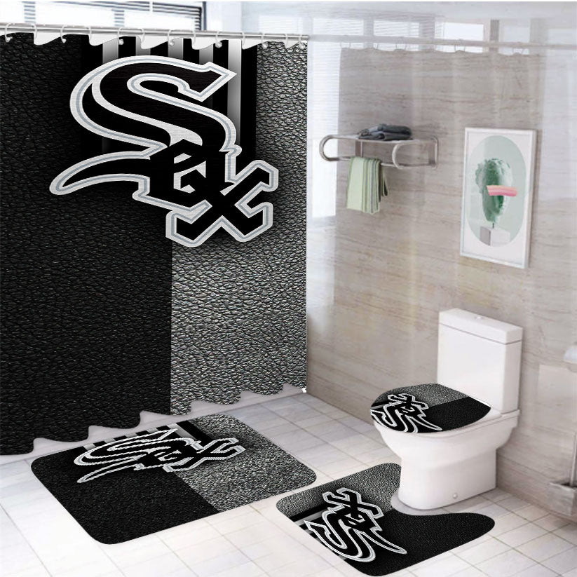 Chicago White Sox Leather Texture Wallpaper 4Pcs Bathroom Set Shower Curtain