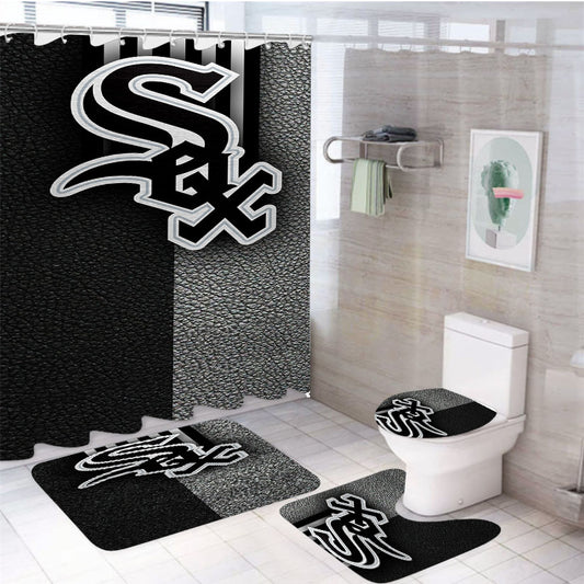 Chicago White Sox Leather Texture Wallpaper 4Pcs Bathroom Set Shower Curtain
