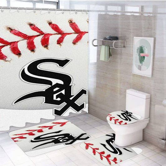 Chicago White Sox Mlb Sport Logo 4Pcs Bathroom Set Shower Curtain