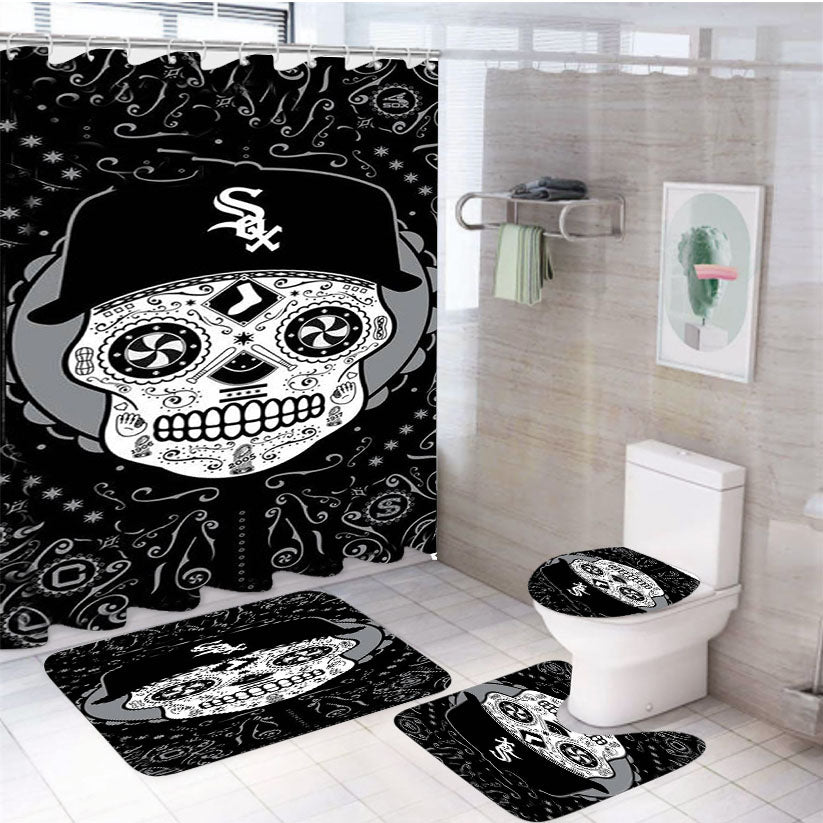 Chicago White Sox Skull 4Pcs Bathroom Set Shower Curtain