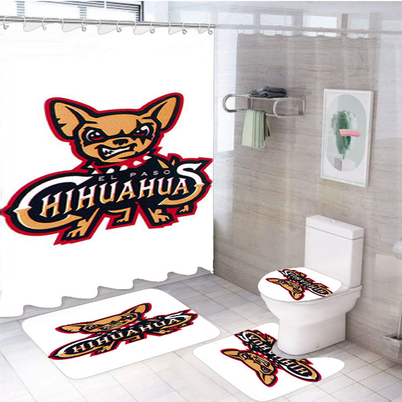 Chihuahua Baseball Logo White 4Pcs Bathroom Set Shower Curtain