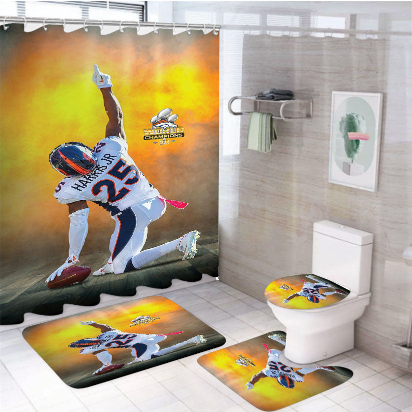 Chris Harris Jr Broncos World Champions Nfl Wallpaper 4Pcs Bathroom Set Shower Curtain