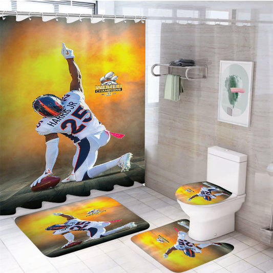 Chris Harris Jr Broncos World Champions Nfl Wallpaper 4Pcs Bathroom Set Shower Curtain