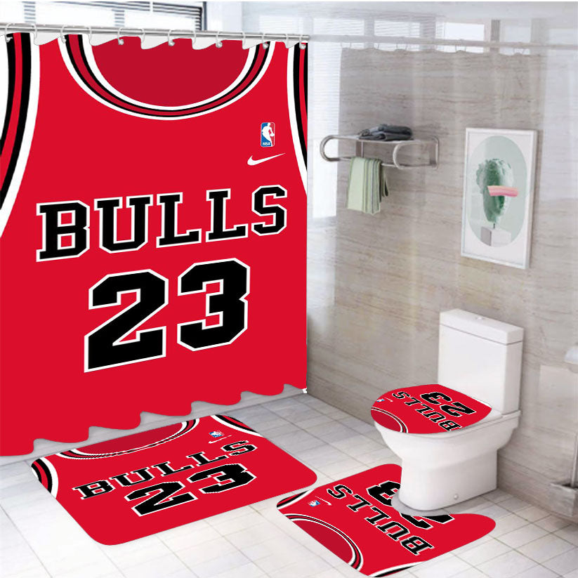 Cichago Bulls Jersey 4Pcs Bathroom Set Shower Curtain