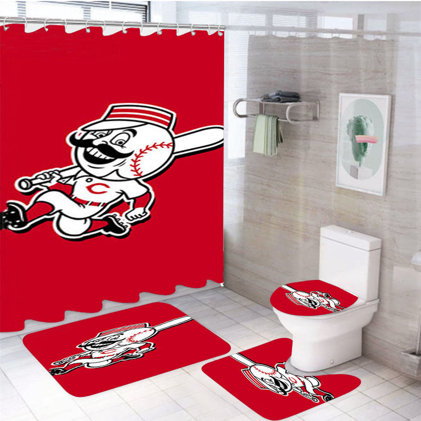 Cincinnati Baseball Logo Red 4Pcs Bathroom Set Shower Curtain