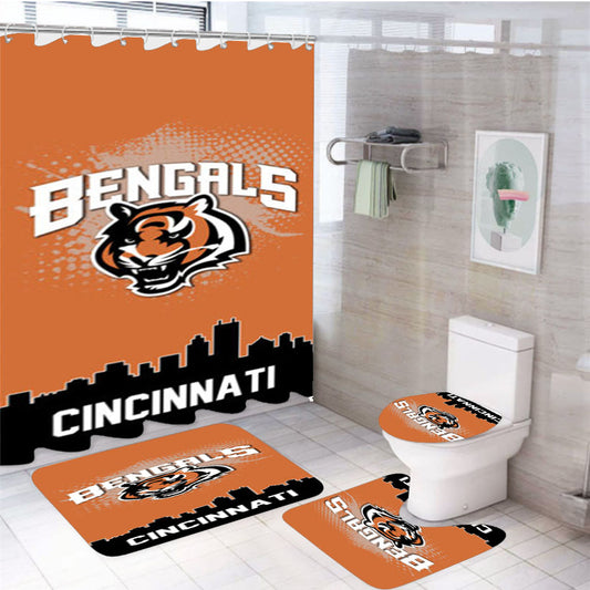 Cincinnati Bengals Logo 4Pcs Bathroom Set Shower Curtain