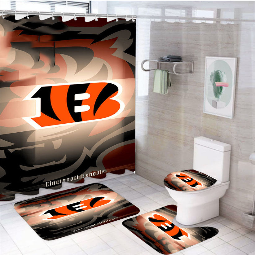 Cincinnati Bengals Logo 9 4Pcs Bathroom Set Shower Curtain