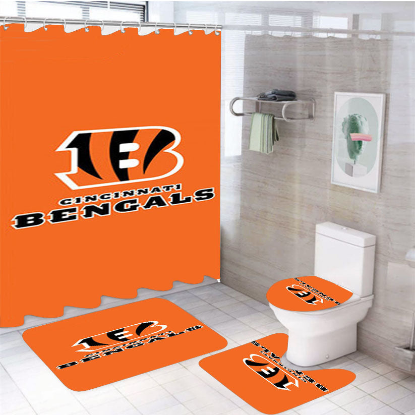 Cincinnati Bengals Orange 4Pcs Bathroom Set Shower Curtain