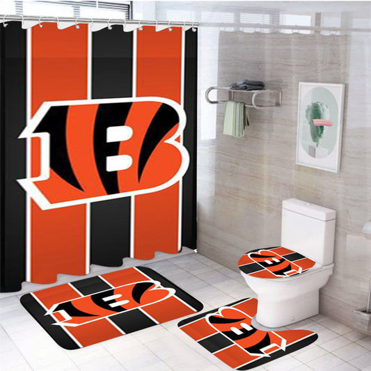 Cincinnati Bengals Stripe 4Pcs Bathroom Set Shower Curtain