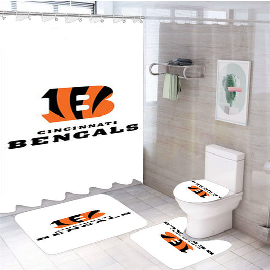 Cincinnati Bengals White 4Pcs Bathroom Set Shower Curtain