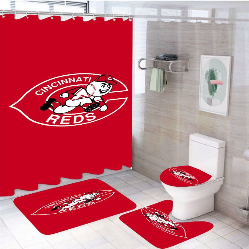 Cincinnati Red Logo 4Pcs Bathroom Set Shower Curtain