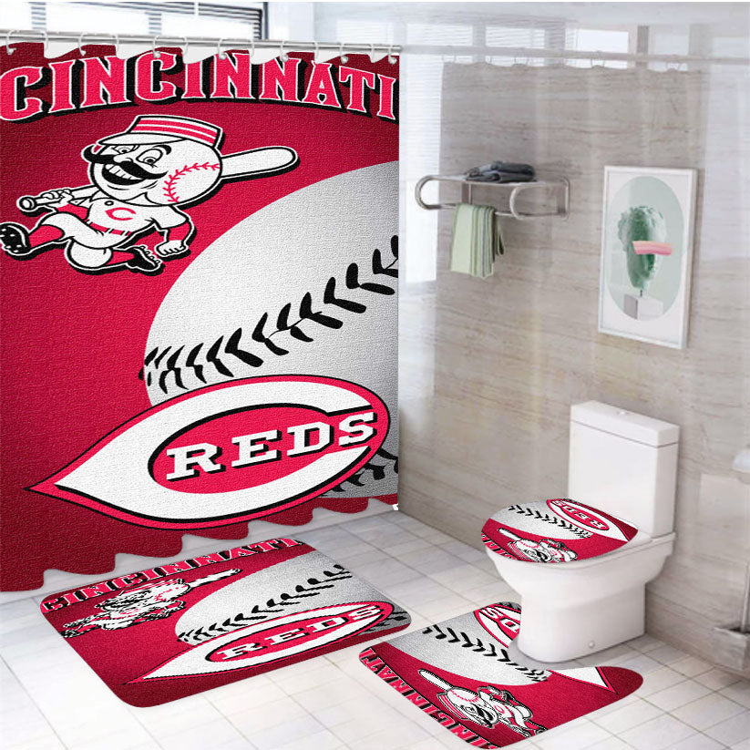 Cincinnati Red Wallpaper 4Pcs Bathroom Set Shower Curtain