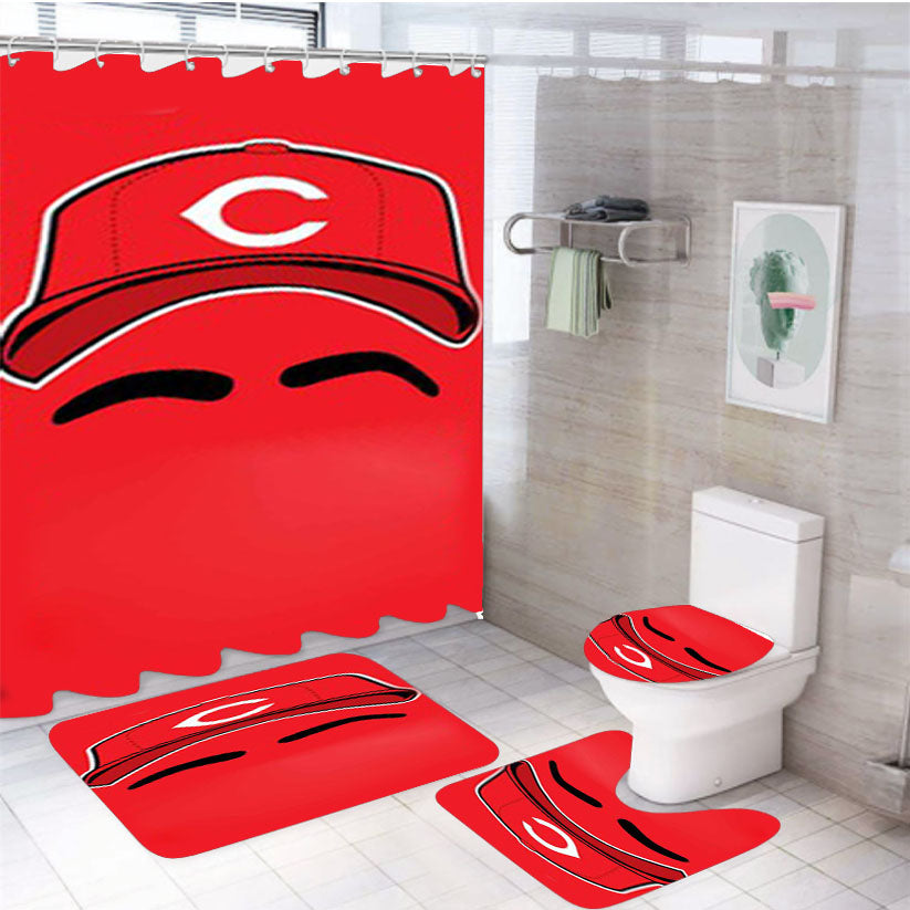 Cincinnati Reds 4Pcs Bathroom Set Shower Curtain