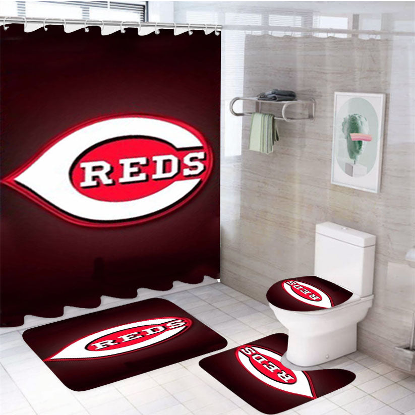 Cincinnati Reds 2 4Pcs Bathroom Set Shower Curtain