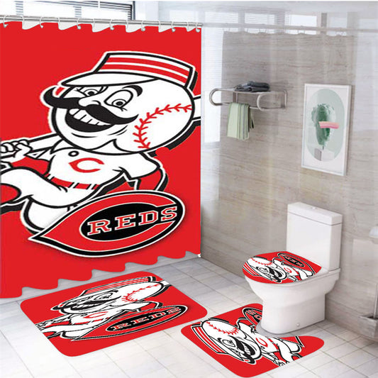 Cincinnati Reds Mustache Guy Red 4Pcs Bathroom Set Shower Curtain