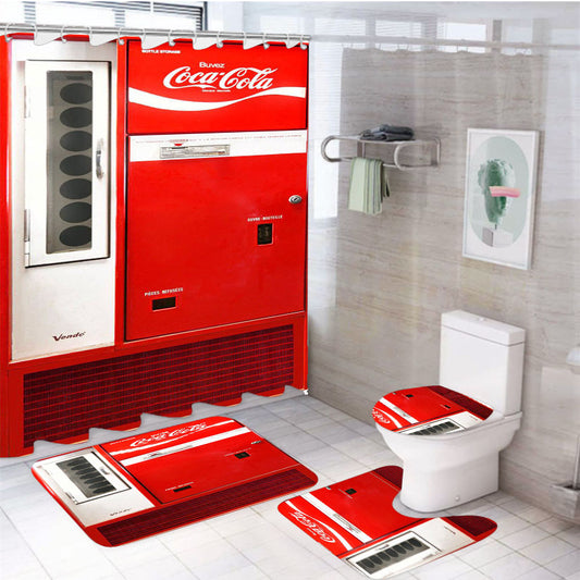 Classic Retro Coca Cola Vending Machine 4Pcs Bathroom Set Shower Curtain