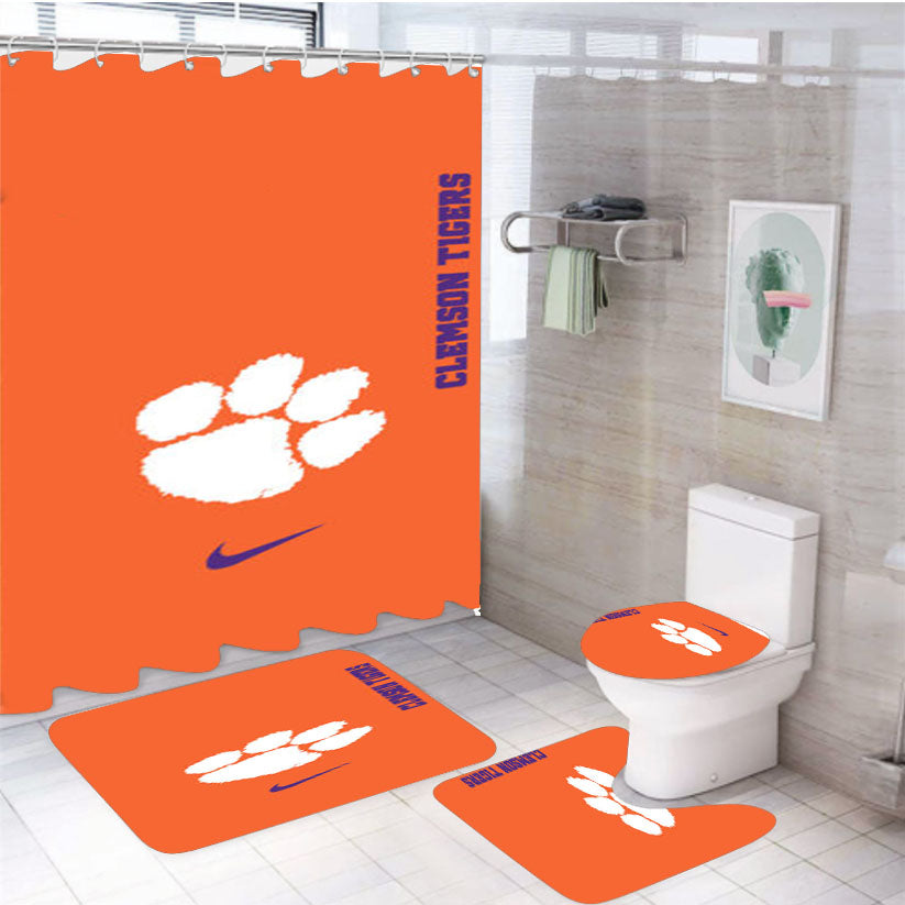 Clemson Tigers Football 4Pcs Bathroom Set Shower Curtain