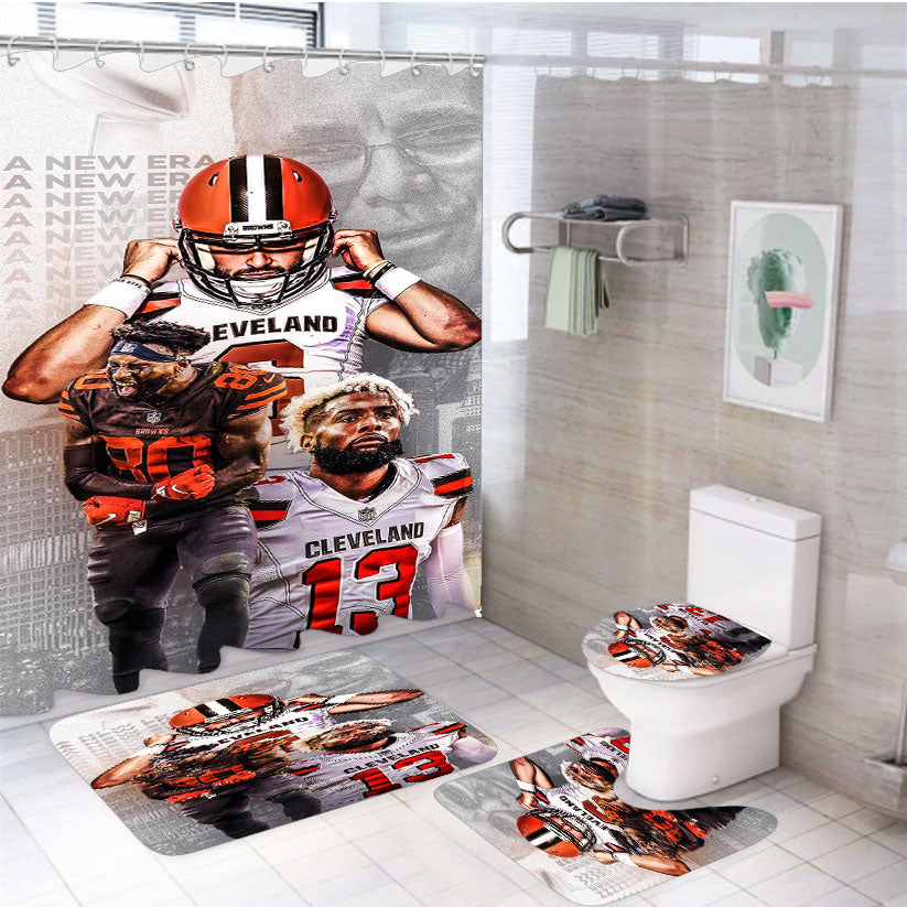 Cleveland Brown Odell Beckham Jr 4Pcs Bathroom Set Shower Curtain