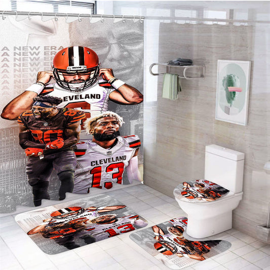 Cleveland Brown Odell Beckham Jr 4Pcs Bathroom Set Shower Curtain