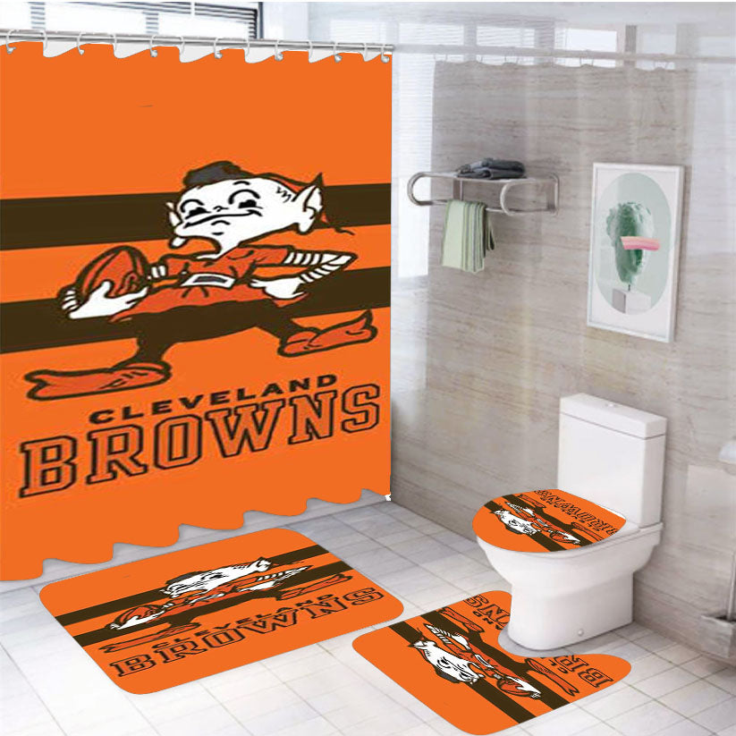 Cleveland Browns Original Stripes  4Pcs Bathroom Set Shower Curtain