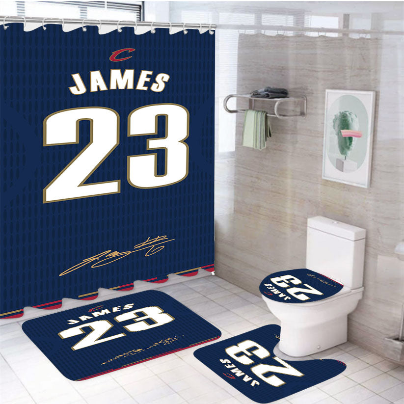 Cleveland Cavaliers James Blue 4Pcs Bathroom Set Shower Curtain