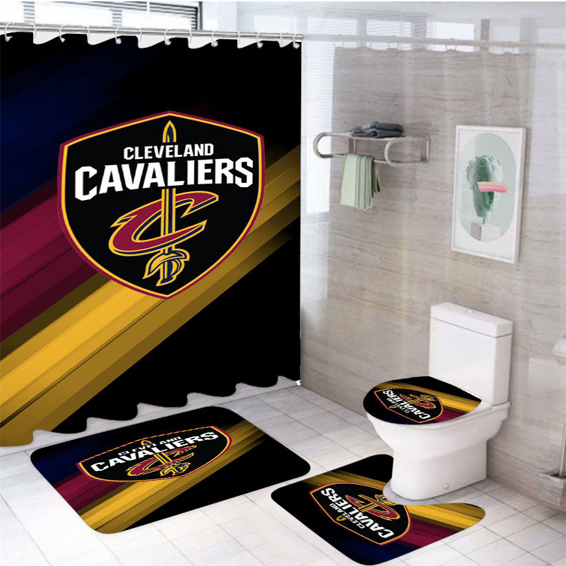 Cleveland Cavaliers Logo Wallpaper 4Pcs Bathroom Set Shower Curtain