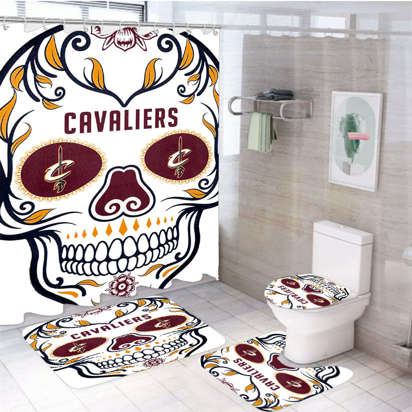 Cleveland Cavaliers Skull 4Pcs Bathroom Set Shower Curtain