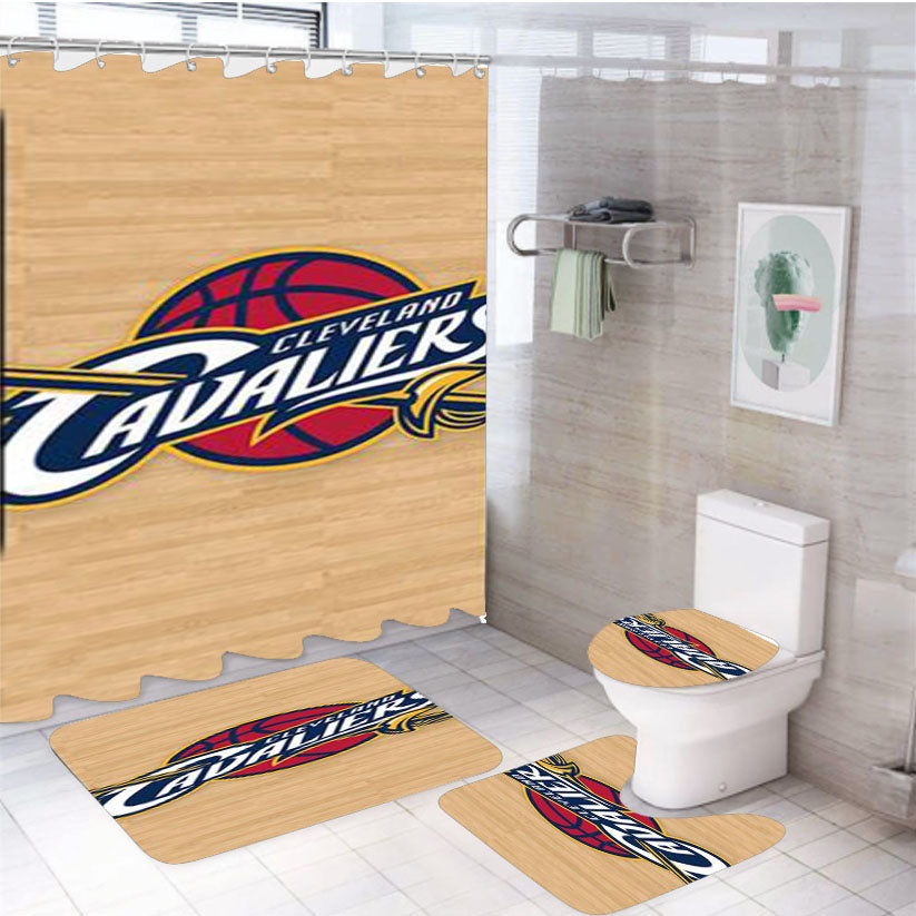 Cleveland Cavaliers Wood 4Pcs Bathroom Set Shower Curtain