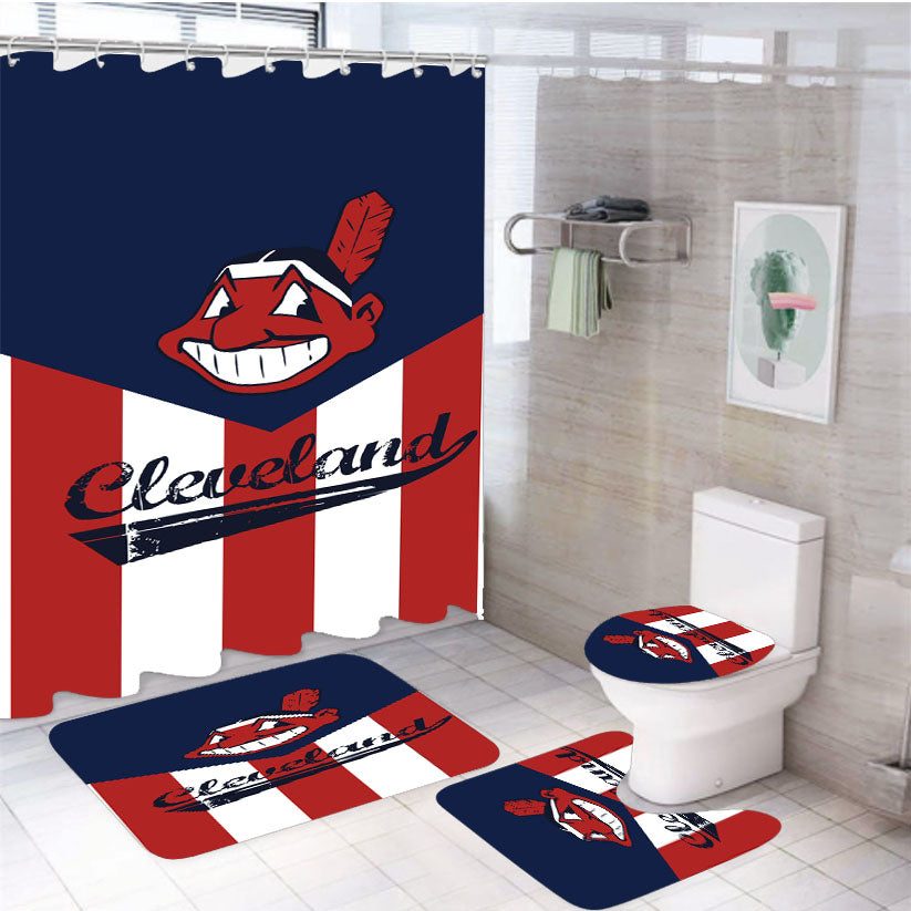 Cleveland Indians Flag 4Pcs Bathroom Set Shower Curtain