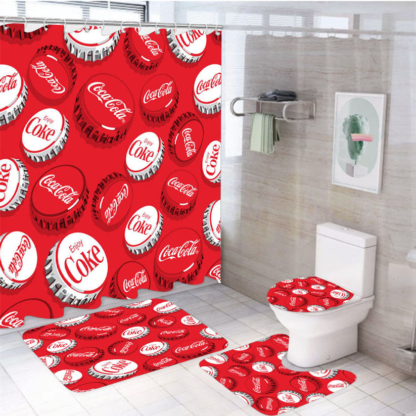 Coca-Cola Caps 4Pcs Bathroom Set Shower Curtain