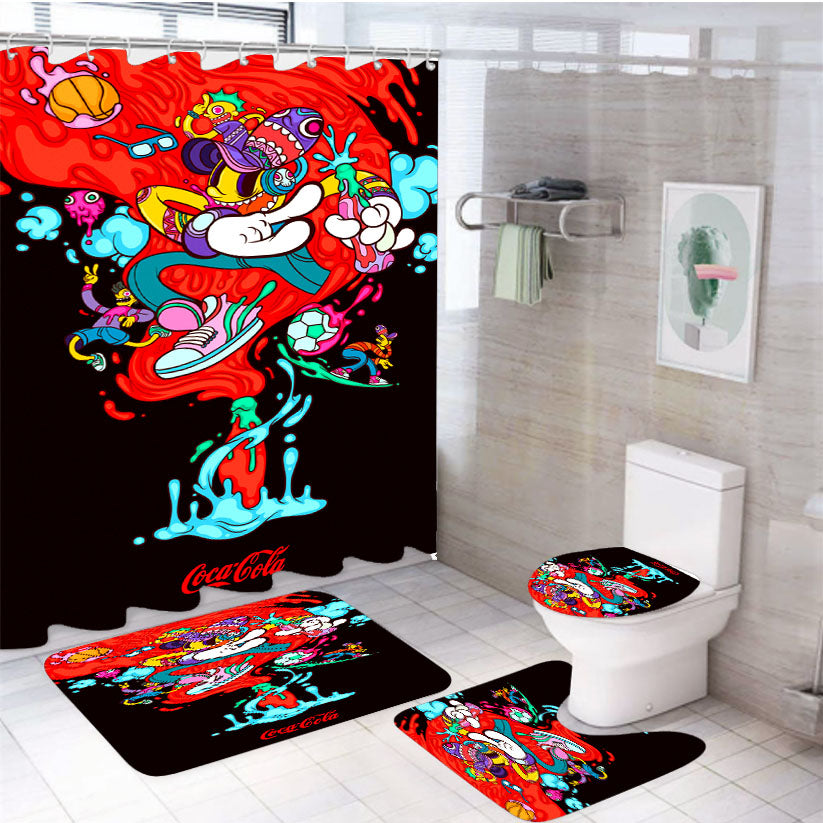 Coca Cola Art Doodle Drink 4Pcs Bathroom Set Shower Curtain