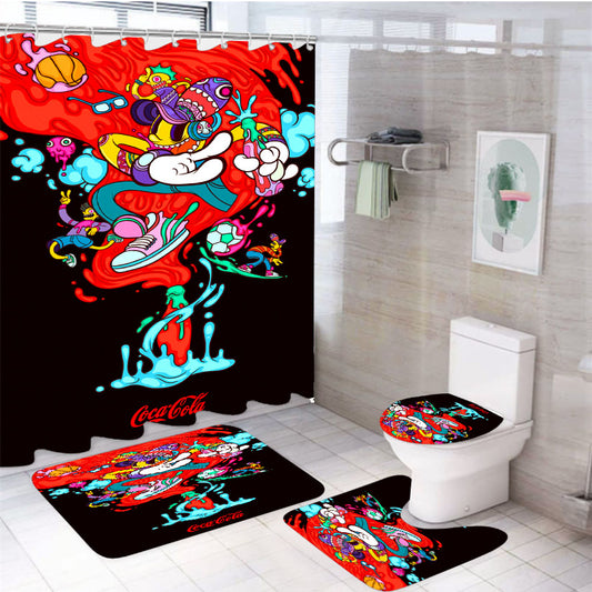 Coca Cola Art Doodle Drink 4Pcs Bathroom Set Shower Curtain