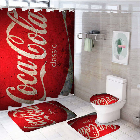 Coca Cola Classic Vintage Logo Red 4Pcs Bathroom Set Shower Curtain
